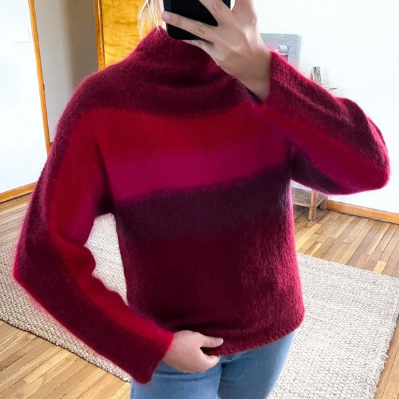 Rag & Bone Alpaca Wool Mohair Blend Red Striped Mock Neck Oversized Sweater XS - Picture 1 of 7